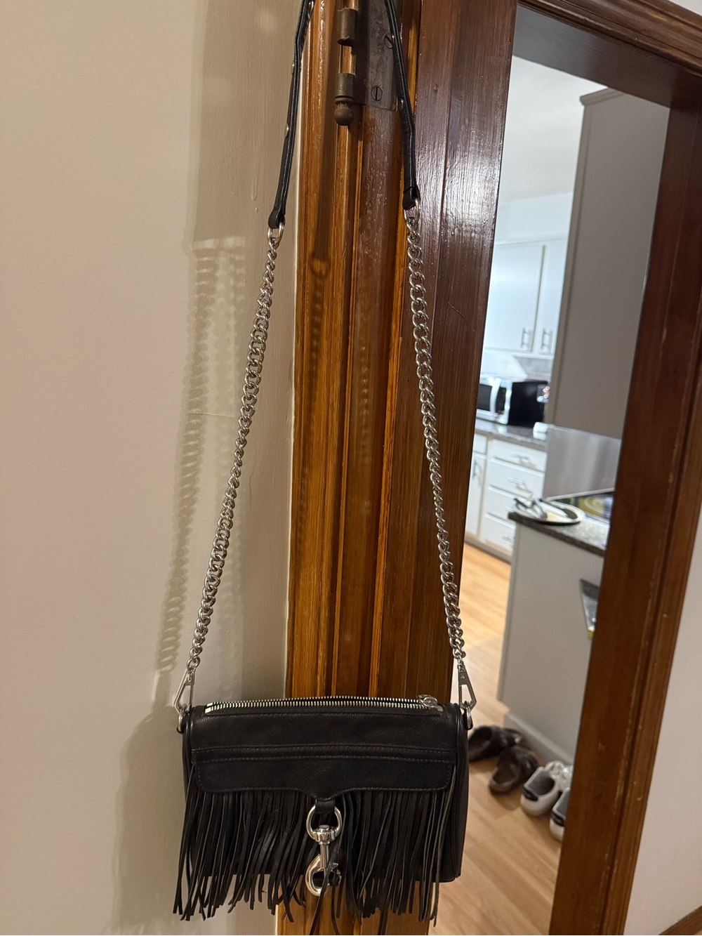 Rebecca Minkoff Black Fringe Crossbody with Silver Chain